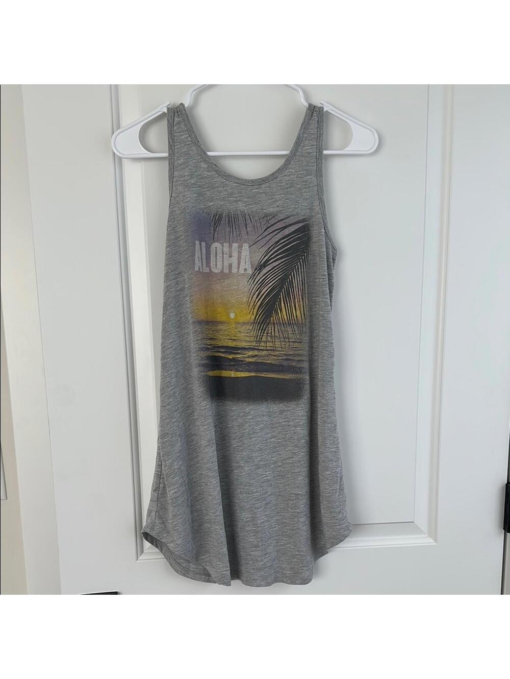 Aloha Graphic Swim Cover Up Heather Gray XS Sleeveless Top Hawaii Urban
